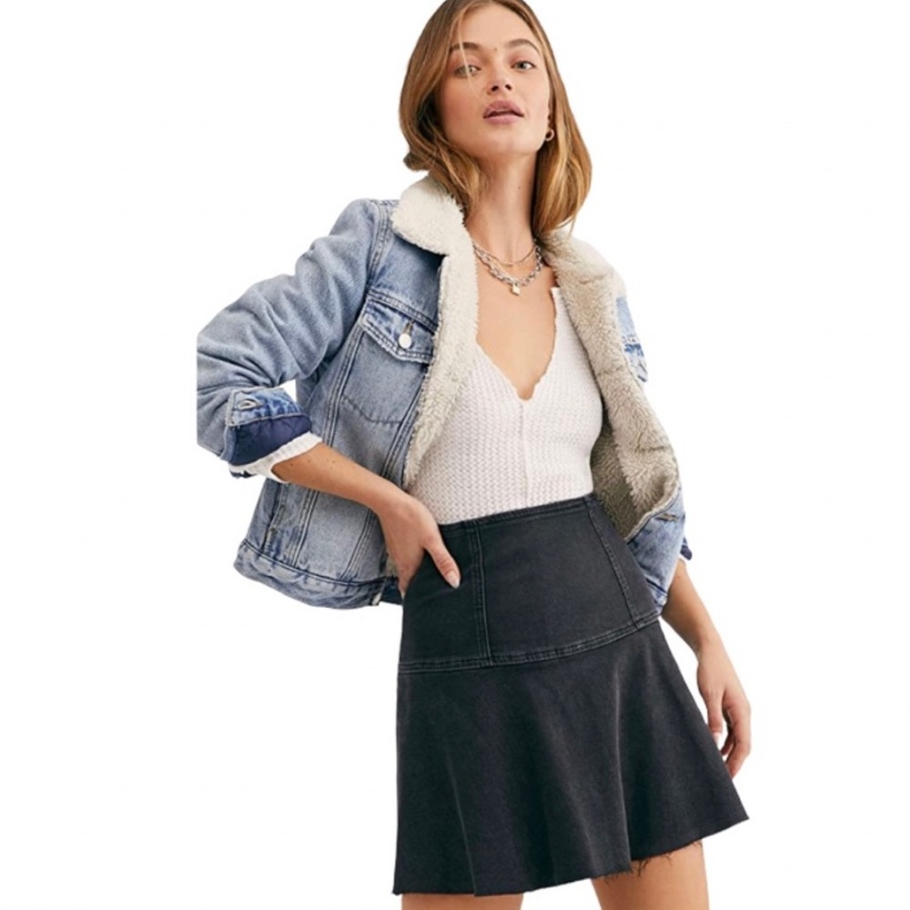 We The Free Black Acid Wash Denim Mini Skirt Black Size: 12 - Picture 2 of 8